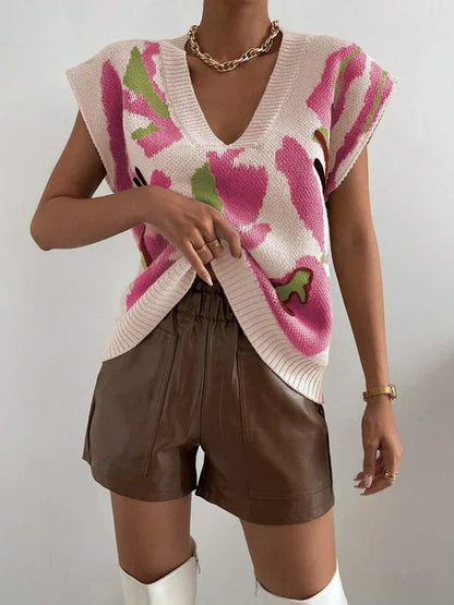 Knitted Vest V-neck Thread Jacquard Vest - Gizmo Galaxy