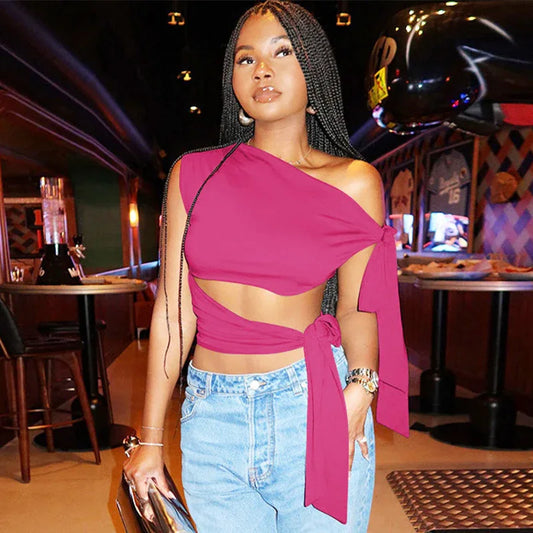 Personalized Retro Ribbon Shoulder Sleeveless Sexy Solid Color Slim Vest - Gizmo Galaxy