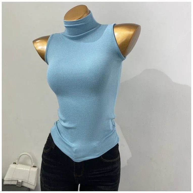 Korean Style Half Turtleneck Sleeveless Vest Top - Gizmo Galaxy