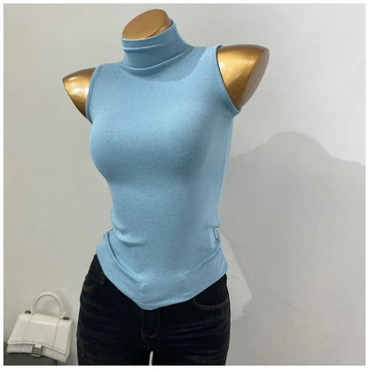 Korean Style Half Turtleneck Sleeveless Vest Top - Gizmo Galaxy