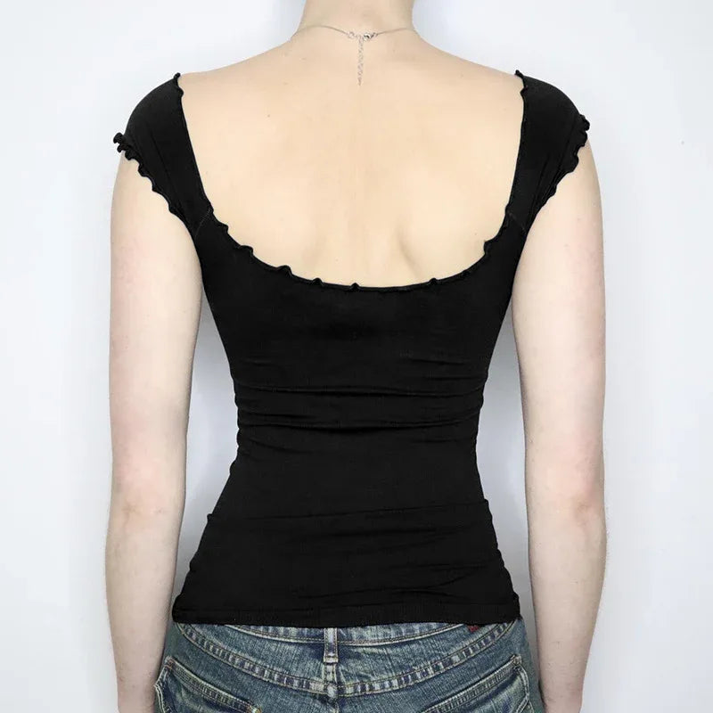 Lace Chest-shaped Waist-tight Exposed Back Short-sleeved Slimming Top - Gizmo Galaxy