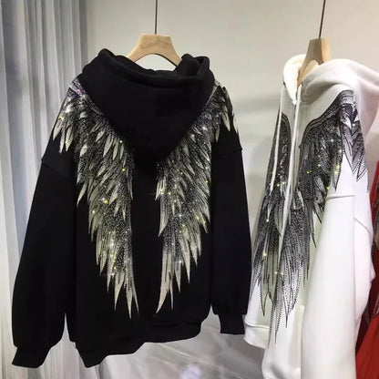 Heavy Embroidery Hot Drilling Light Luxury Front And Rear Wings Hooded Fleece Padded Coat Sweater - Gizmo Galaxy