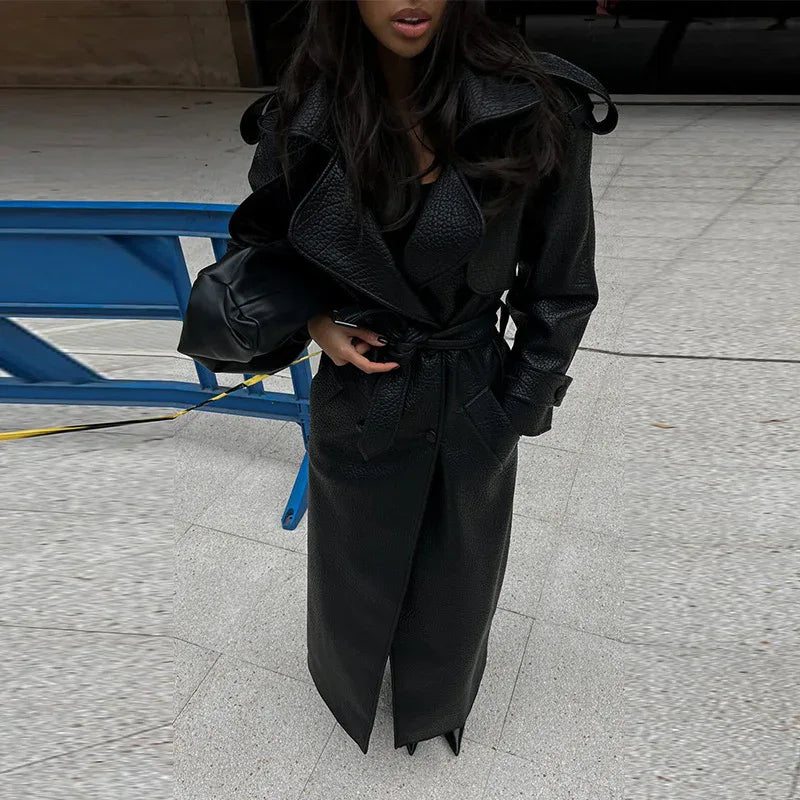 Autumn And Winter Women's Clothing New Leather Coat Elegant Long Leather Coat - Gizmo Galaxy