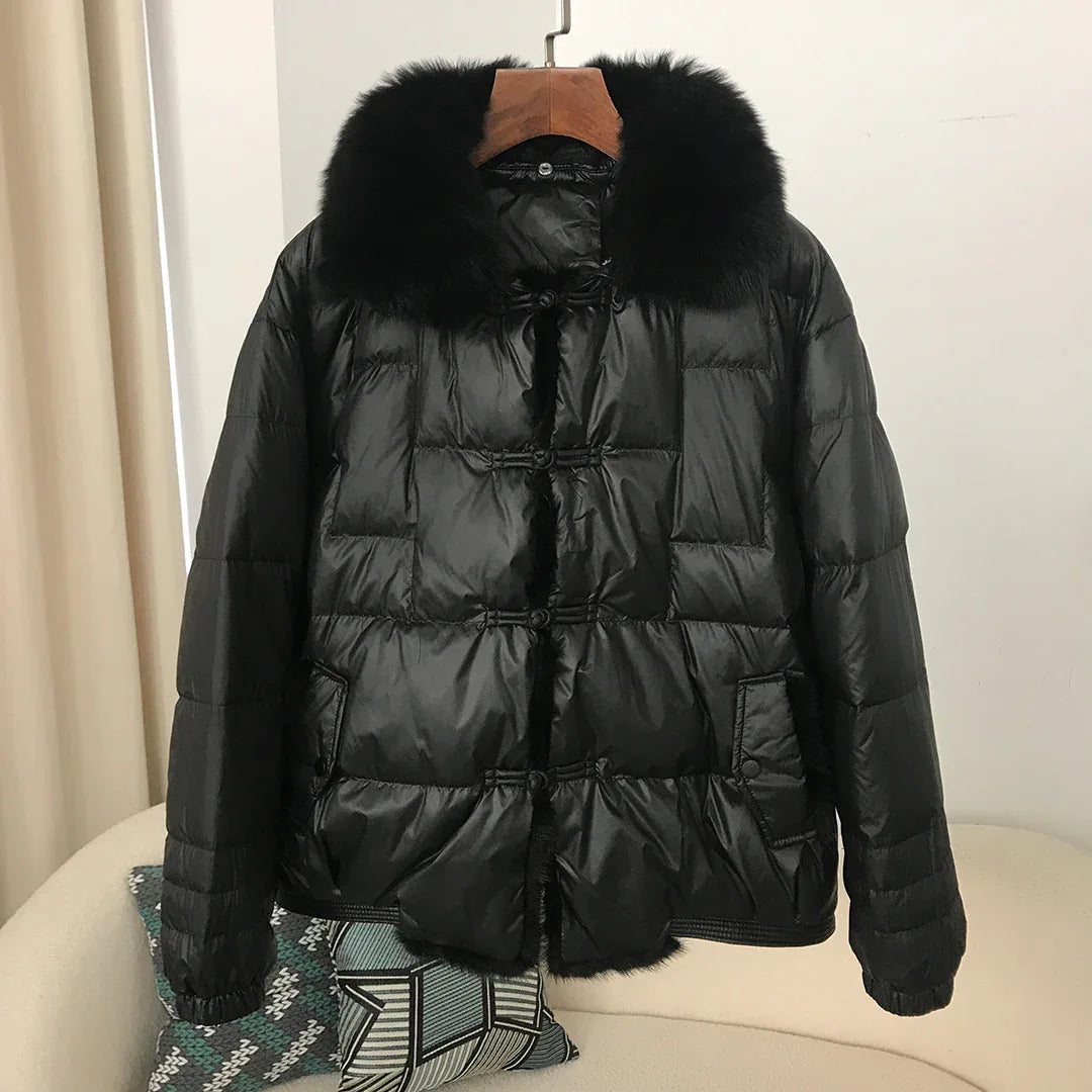 Down Jacket Short Loose Fashion Retro Patchwork Coat - Gizmo Galaxy