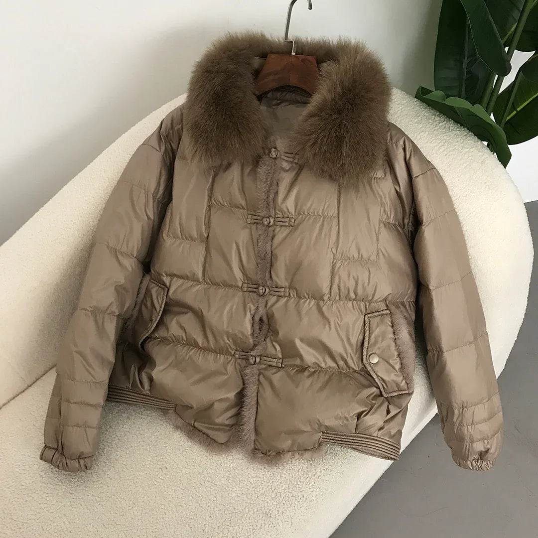 Down Jacket Short Loose Fashion Retro Patchwork Coat - Gizmo Galaxy