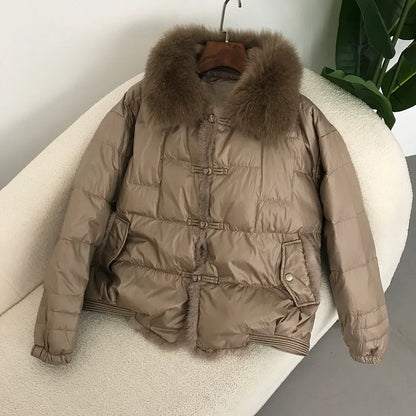 Down Jacket Short Loose Fashion Retro Patchwork Coat - Gizmo Galaxy