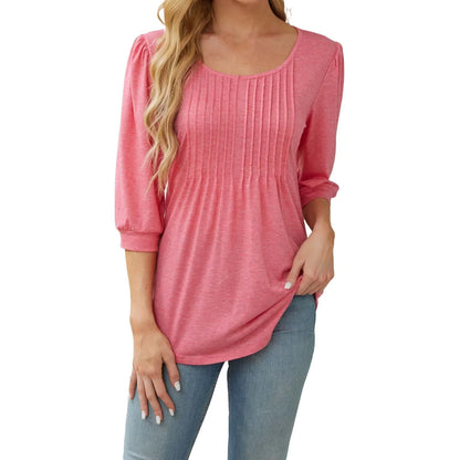 Round Neck Drawstring Half Sleeve Women's T-shirt Tops - Gizmo Galaxy