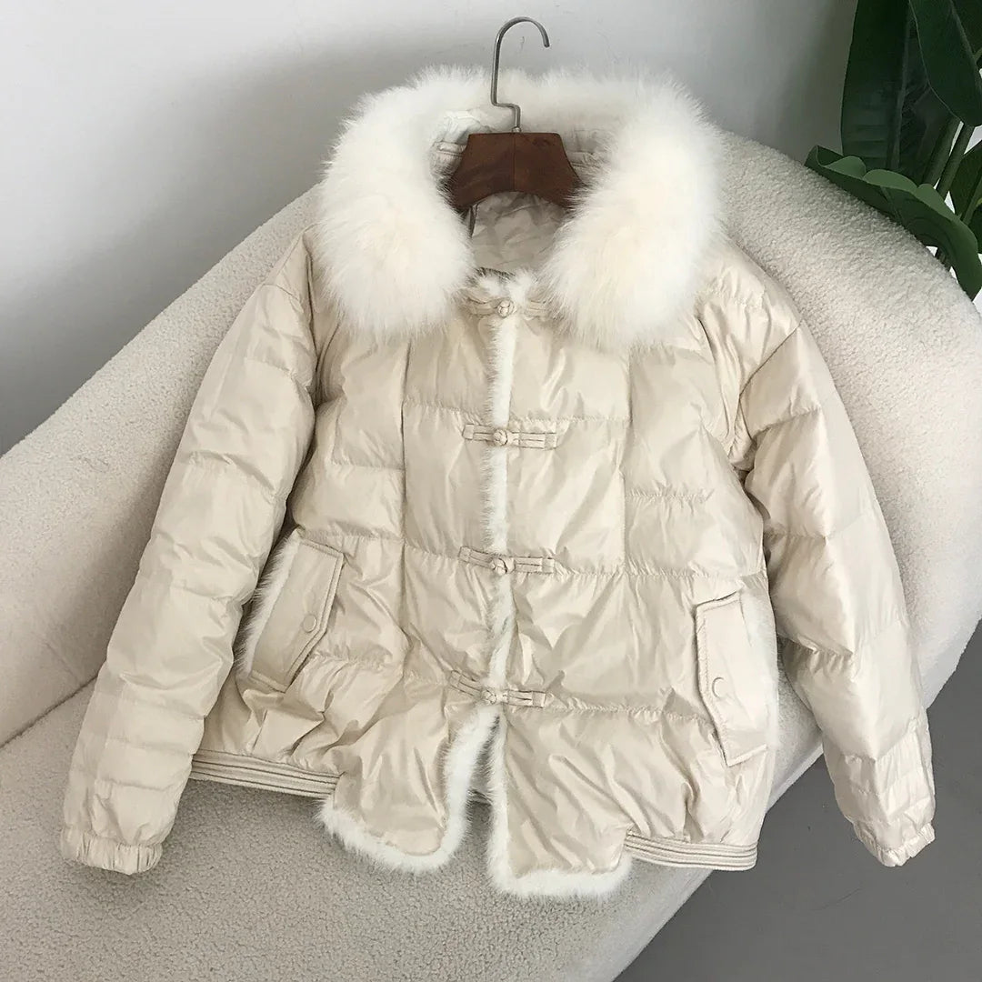Down Jacket Short Loose Fashion Retro Patchwork Coat - Gizmo Galaxy
