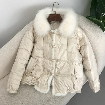 Down Jacket Short Loose Fashion Retro Patchwork Coat - Gizmo Galaxy