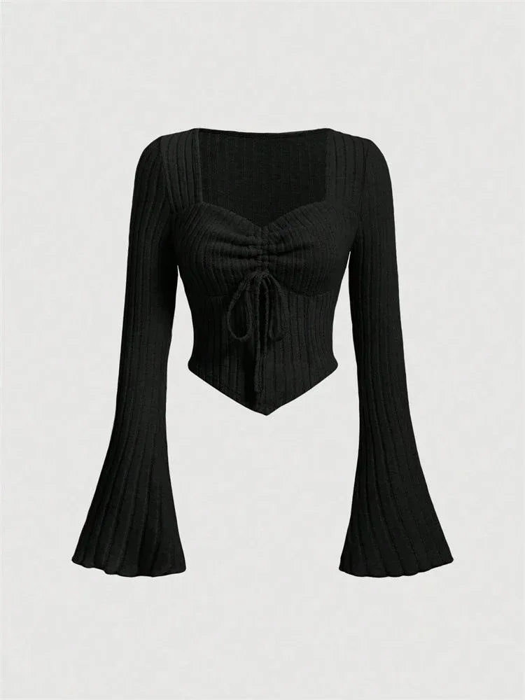 Printed Sexy Lace Thick Long Sleeved T-shirt Knitted Sweater - Gizmo Galaxy