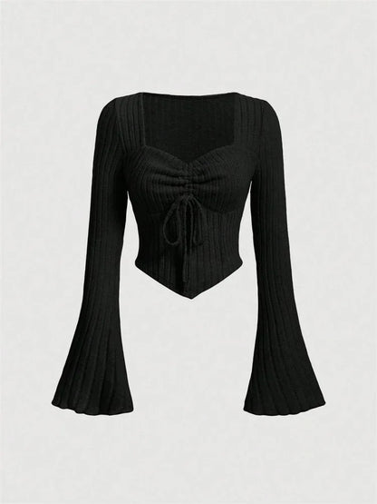 Printed Sexy Lace Thick Long Sleeved T-shirt Knitted Sweater - Gizmo Galaxy