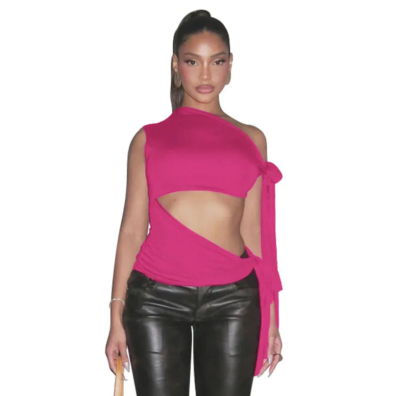 Personalized Retro Ribbon Shoulder Sleeveless Sexy Solid Color Slim Vest - Gizmo Galaxy