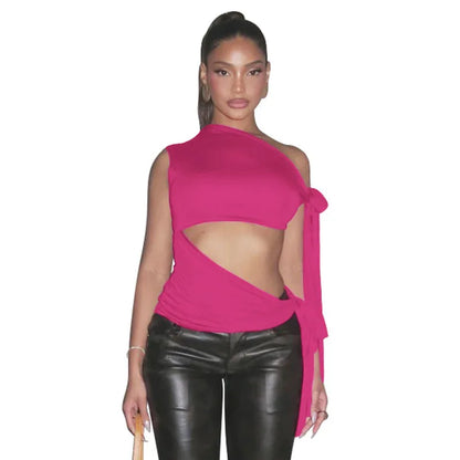 Personalized Retro Ribbon Shoulder Sleeveless Sexy Solid Color Slim Vest - Gizmo Galaxy