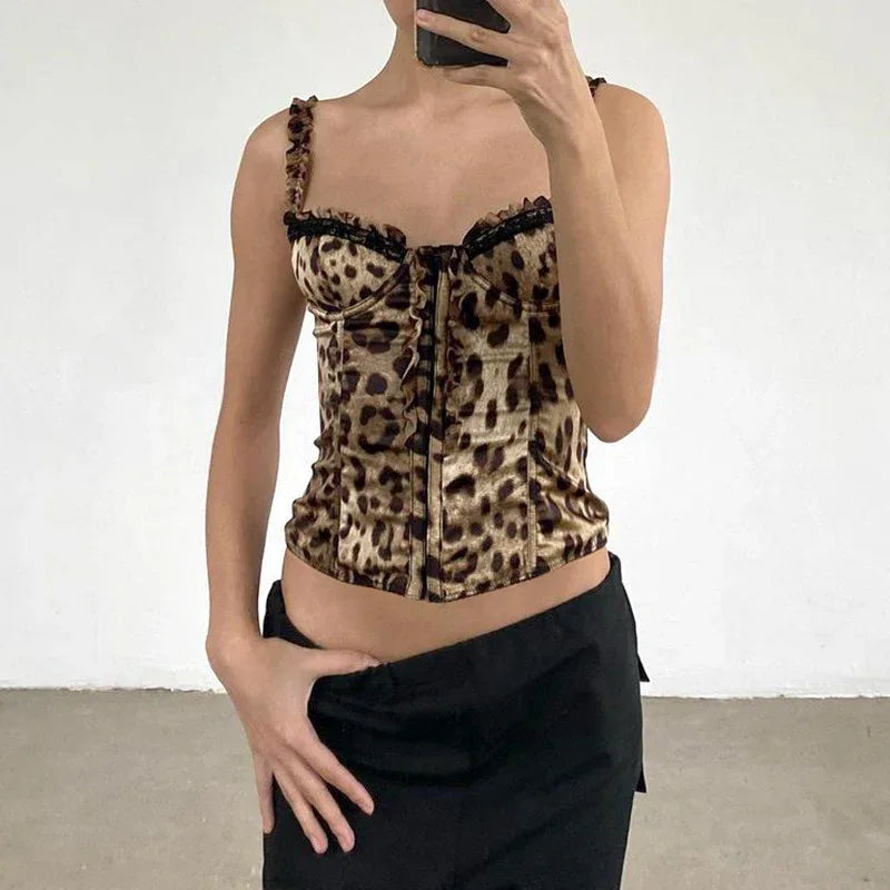 Women's Fashionable Leopard Print Waist-tight Vest - Gizmo Galaxy