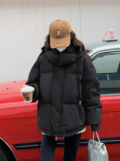 Gray With Heart Short Down Jacket Plus Size Women's Bread Coat - Gizmo Galaxy