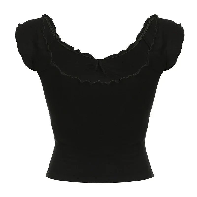 Lace Chest-shaped Waist-tight Exposed Back Short-sleeved Slimming Top - Gizmo Galaxy