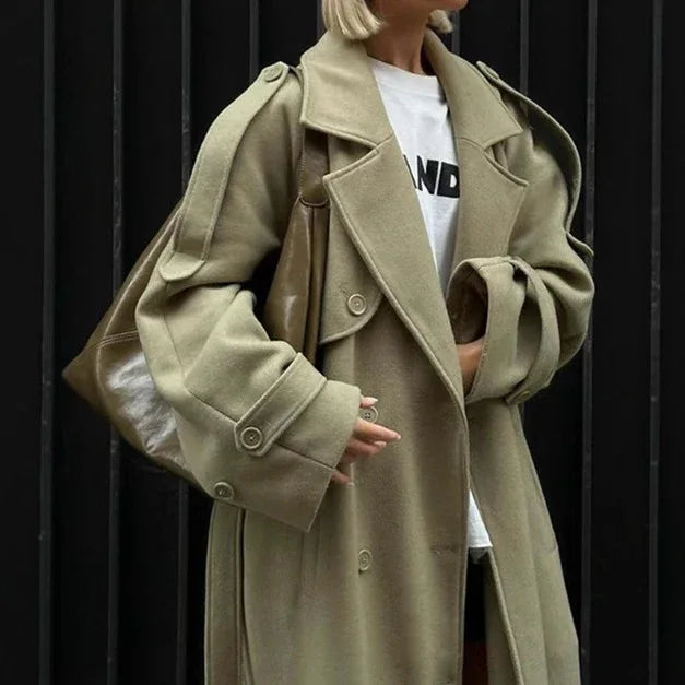 Lapel And Waist Tight Lace-up Long Coat Woolen Coat - Gizmo Galaxy