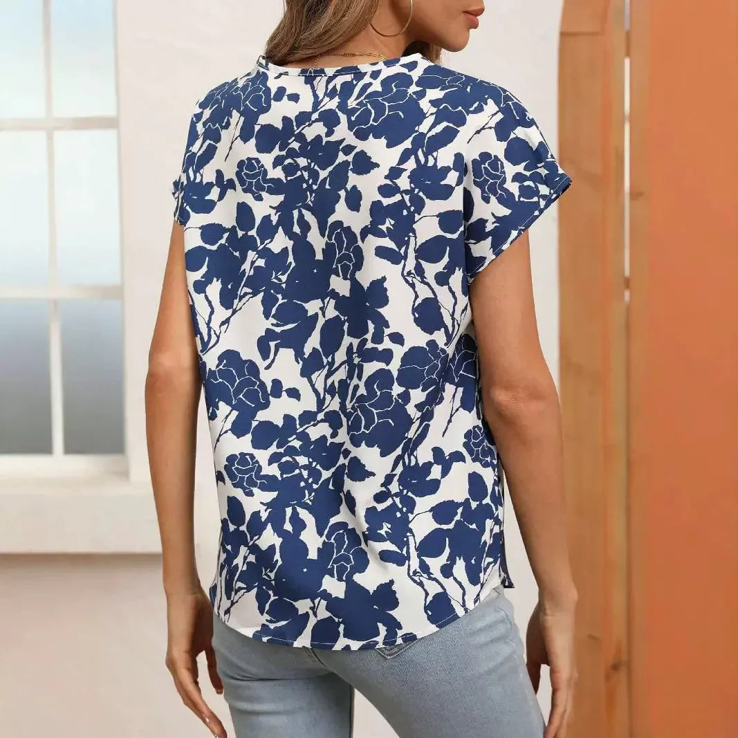 Printed Loose Half Sleeve V-neck Short Sleeve - Gizmo Galaxy