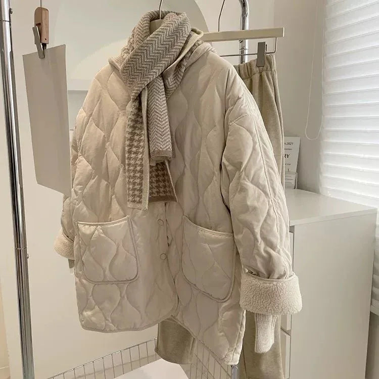 Winter Stitching Diamond Lattice Cotton-padded For Women Baggy Coat - Gizmo Galaxy
