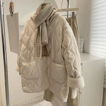 Winter Stitching Diamond Lattice Cotton-padded For Women Baggy Coat - Gizmo Galaxy