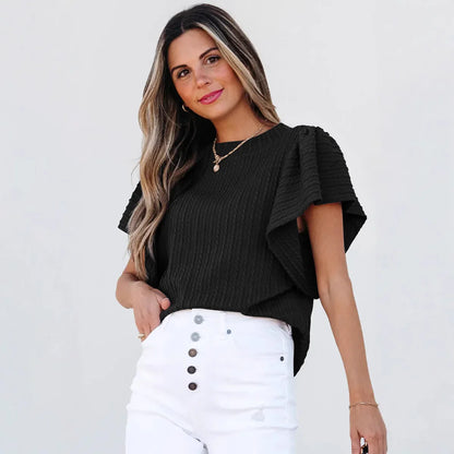 Women's Double-layer Ruffled Polyester Short-sleeved Round Neck T-shirt - Gizmo Galaxy