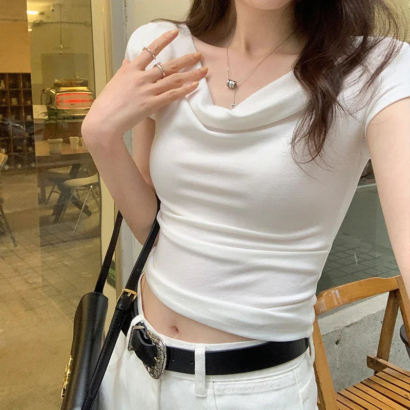 Off-shoulder Slim T-shirt Women Short Sleeve - Gizmo Galaxy