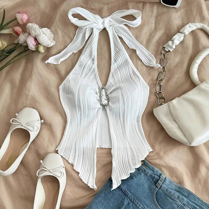 Casual Lace Up Metal Buckle Fit Asymmetric Hem Vest - Gizmo Galaxy