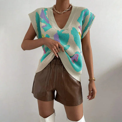 Knitted Vest V-neck Thread Jacquard Vest - Gizmo Galaxy