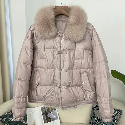 Down Jacket Short Loose Fashion Retro Patchwork Coat - Gizmo Galaxy