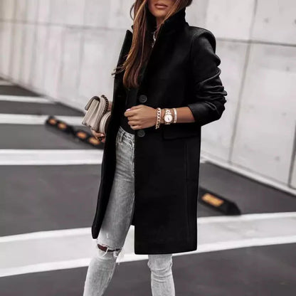 Autumn And Winter Simplicity Long Sleeve Button Woolen Coat - Gizmo Galaxy