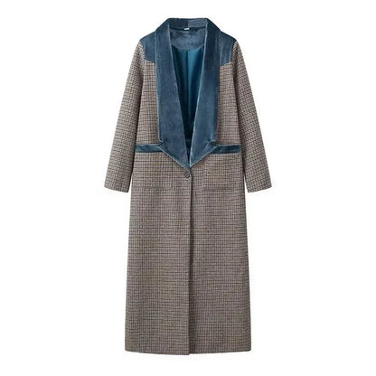 Color Matching Plaid Woolen Coat Women - Gizmo Galaxy