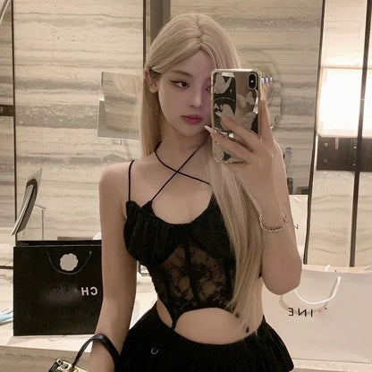 French Sweet Sexy Lace Up Short Sling - Gizmo Galaxy