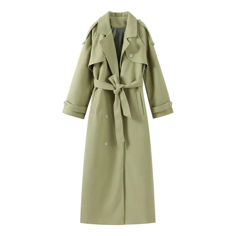 Lapel And Waist Tight Lace-up Long Coat Woolen Coat - Gizmo Galaxy