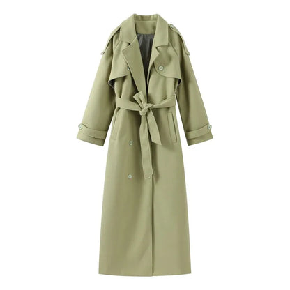 Lapel And Waist Tight Lace-up Long Coat Woolen Coat - Gizmo Galaxy