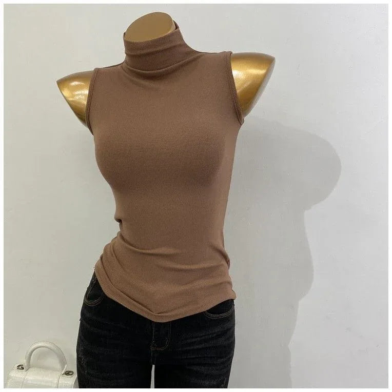 Korean Style Half Turtleneck Sleeveless Vest Top - Gizmo Galaxy