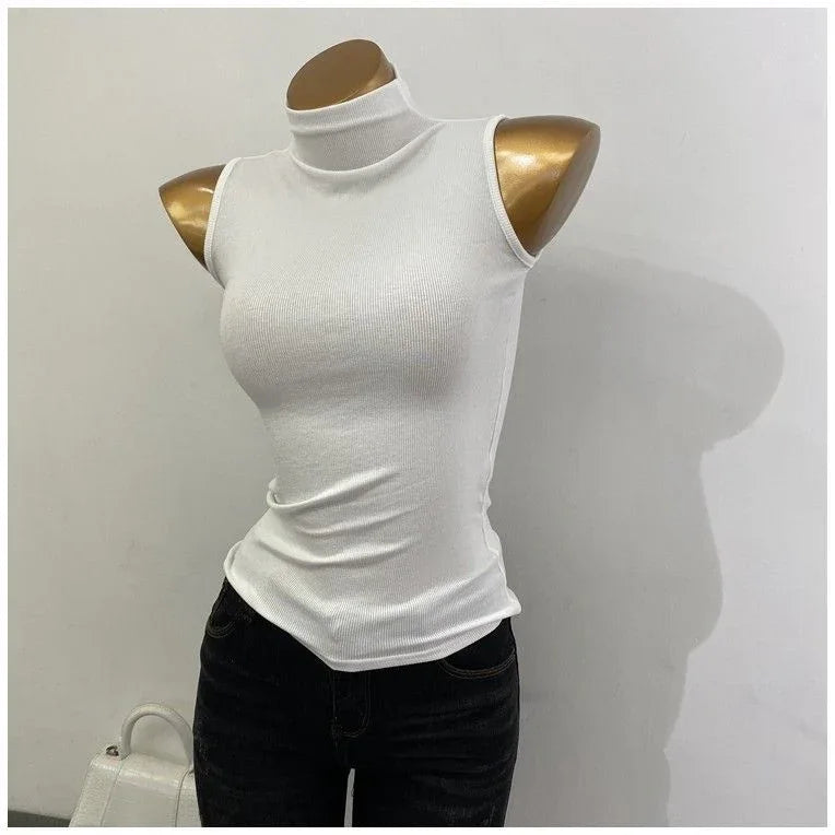 Korean Style Half Turtleneck Sleeveless Vest Top - Gizmo Galaxy