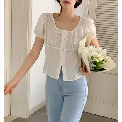 French Gentle Beige Apricot Small Shirt Top Women - Gizmo Galaxy