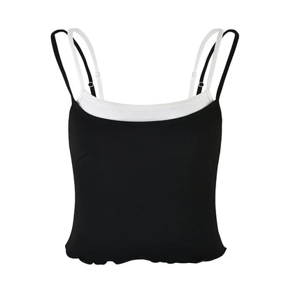 American Street Hot Girl Contrast Colors False-two-piece Basic Vest All-matching Slim Fit Sexy Sling - Gizmo Galaxy
