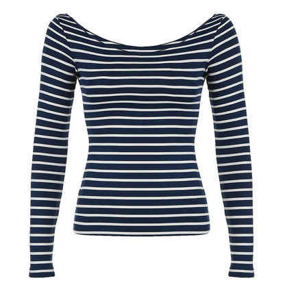 Oblique Shoulder Stripes Lightweight Slim-fit Long Sleeve Casual Top - Gizmo Galaxy