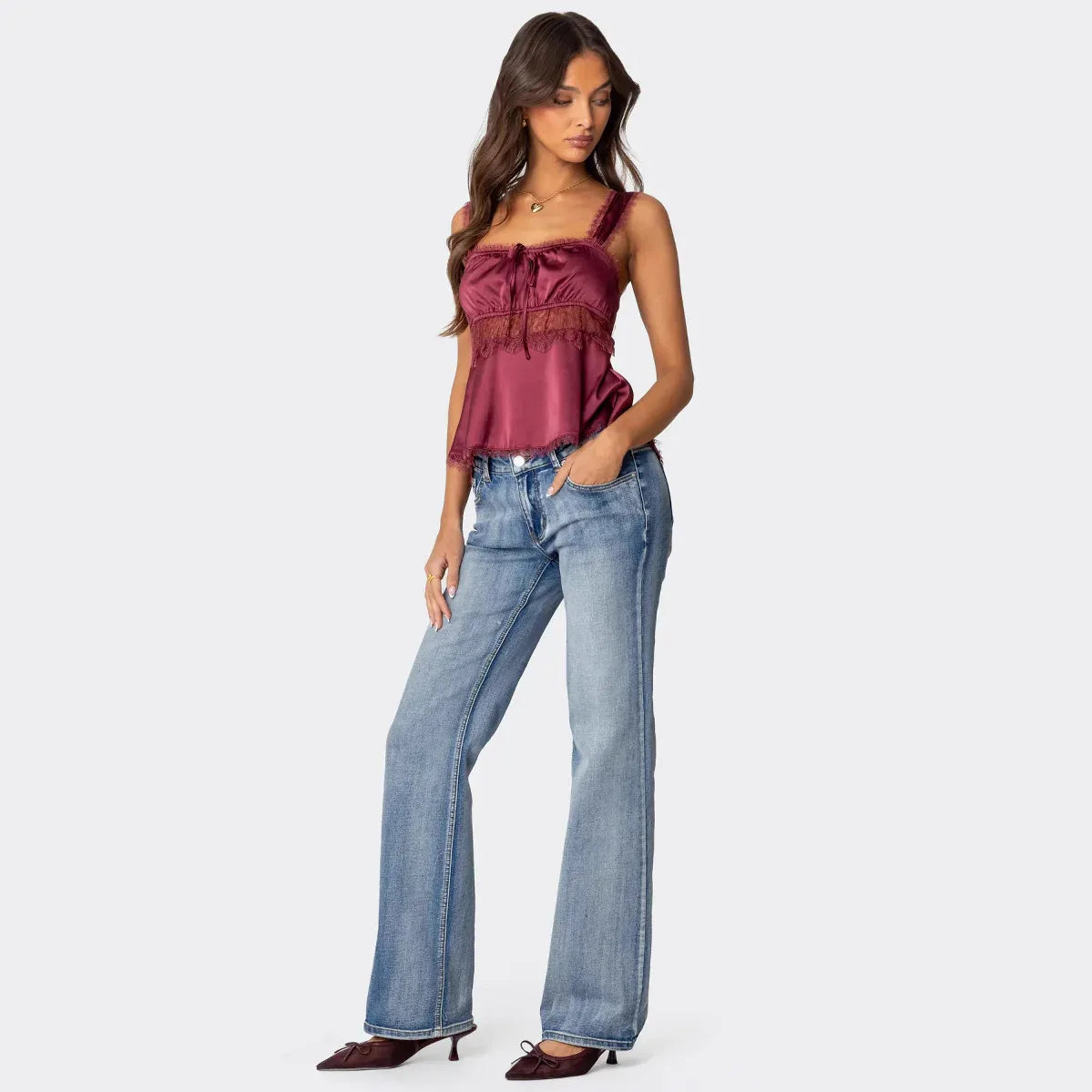 Stitching Lace Spaghetti-strap Camisole Top - Gizmo Galaxy