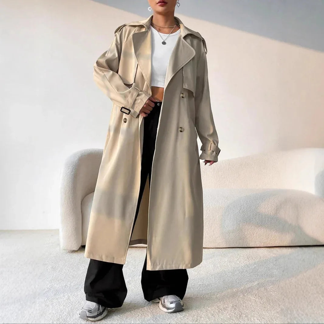 Elegant Long Solid Color Trench Coat - Gizmo Galaxy