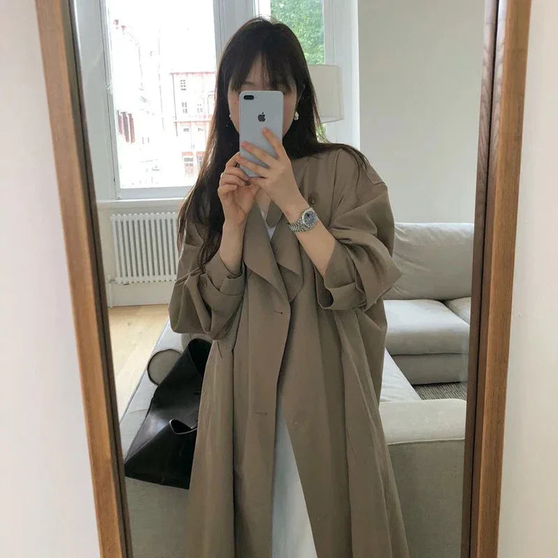 Graceful Stand Collar Loose Slimming Long Below The Knee Trench Coat - Gizmo Galaxy
