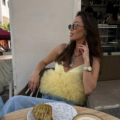 Mesh V-neck Patchwork Suspenders For Women - Gizmo Galaxy