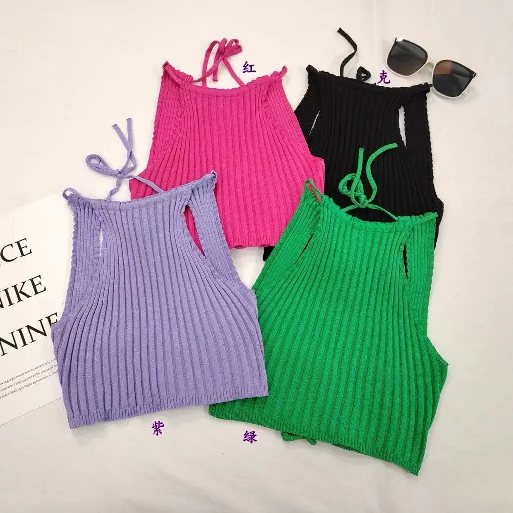 Summer New Women's Clothing Backless Slim Fit Thin Cross Straps Solid Color Camisole - Gizmo Galaxy