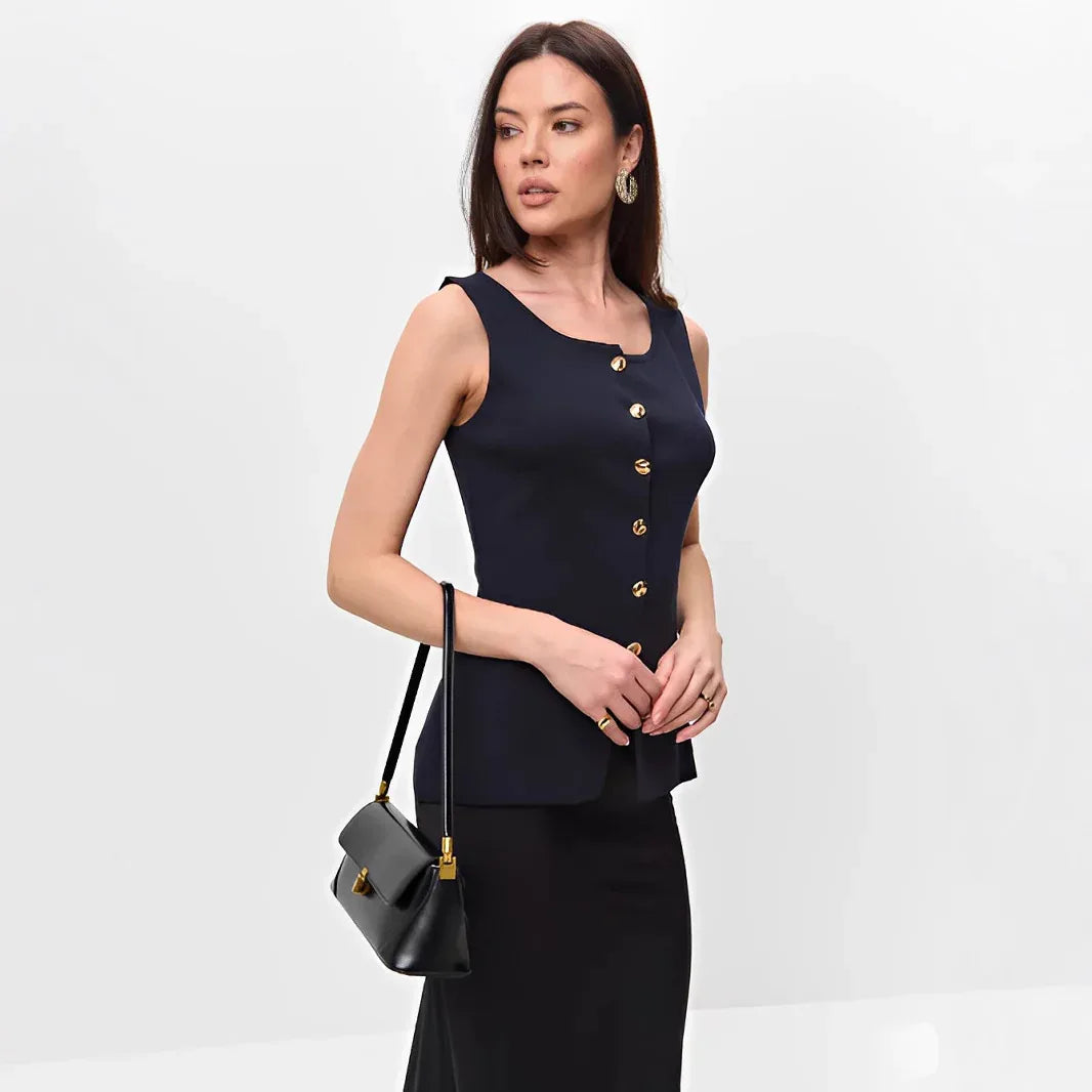 Metal Buckle Slit Knitted Vest Slim Fit Vest Foreign Trade Tup Cardigan - Gizmo Galaxy