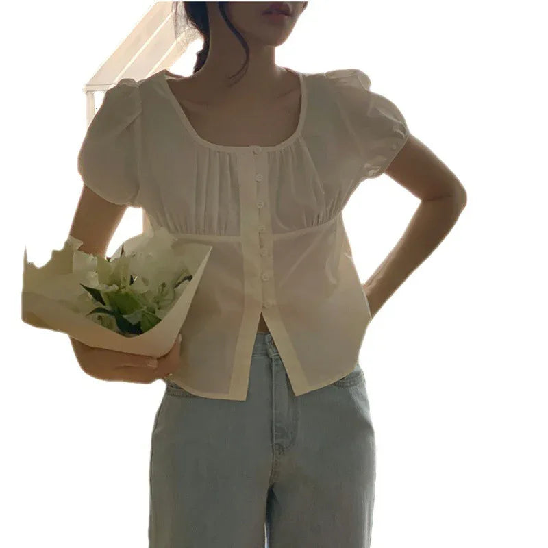 French Gentle Beige Apricot Small Shirt Top Women - Gizmo Galaxy