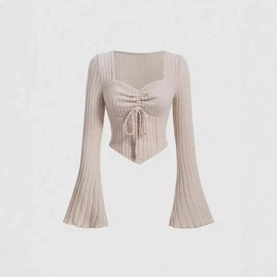 Printed Sexy Lace Thick Long Sleeved T-shirt Knitted Sweater - Gizmo Galaxy