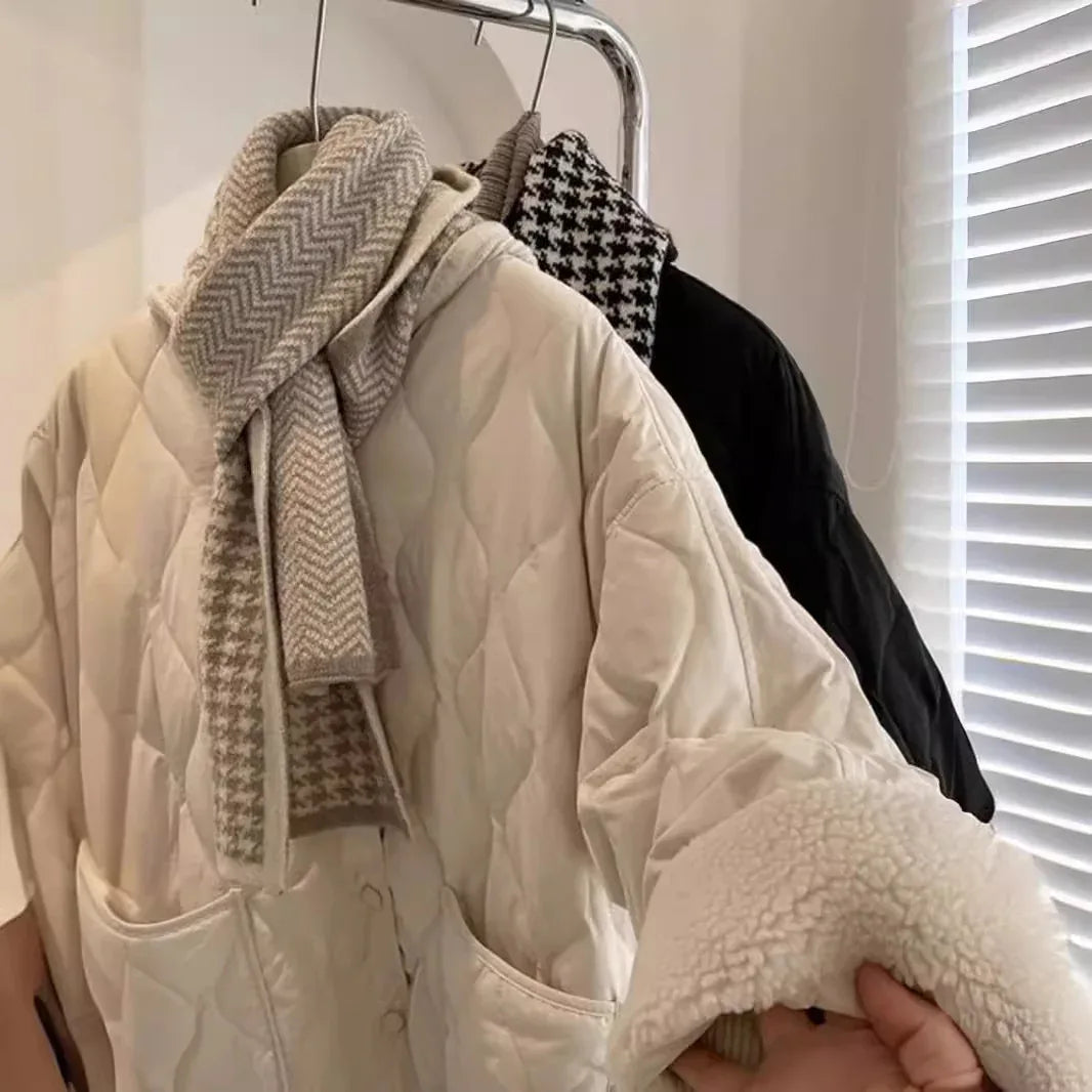 Winter Stitching Diamond Lattice Cotton-padded For Women Baggy Coat - Gizmo Galaxy