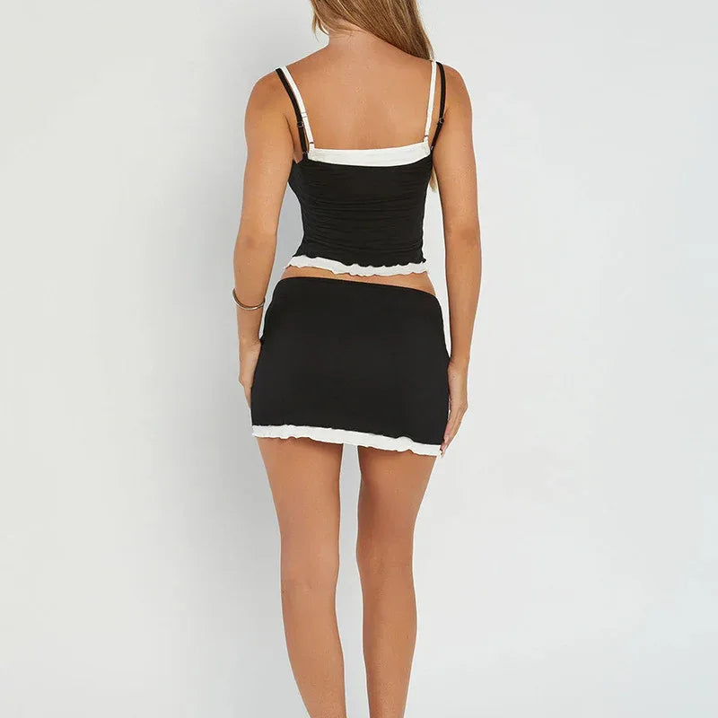 American Street Hot Girl Contrast Colors False-two-piece Basic Vest All-matching Slim Fit Sexy Sling - Gizmo Galaxy