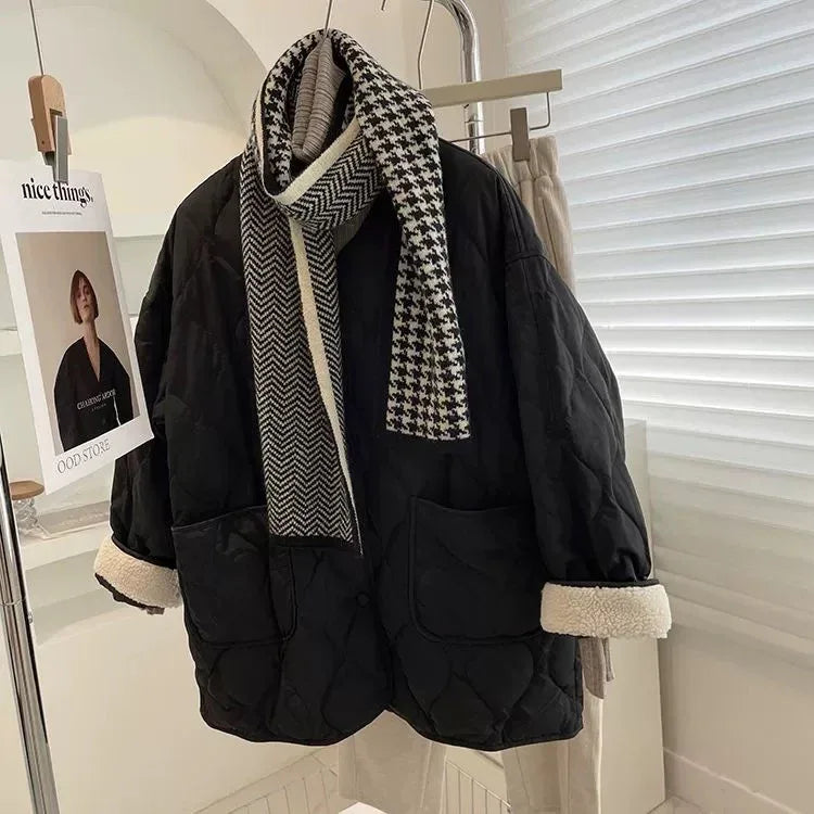 Winter Stitching Diamond Lattice Cotton-padded For Women Baggy Coat - Gizmo Galaxy